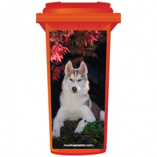 Husky Dog Lying Under A Tree Wheelie Bin Sticker Panel